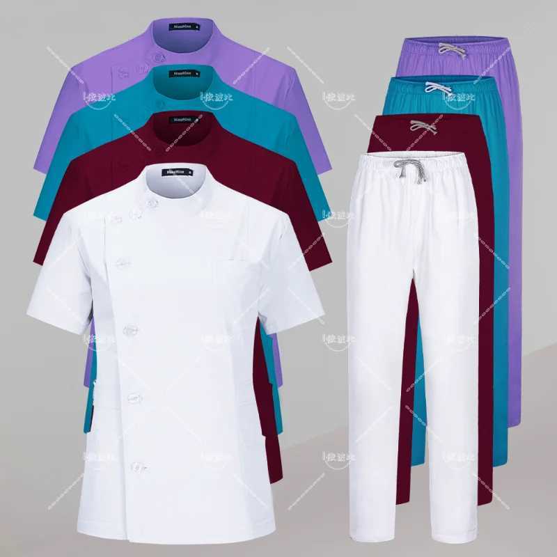 White Short Scrubber Front 3 Pocket Pants Medical Nurse Uniform Laboratory Coat Straight Leg Trouser Doctor Uniform Womens Spa Coat X250410