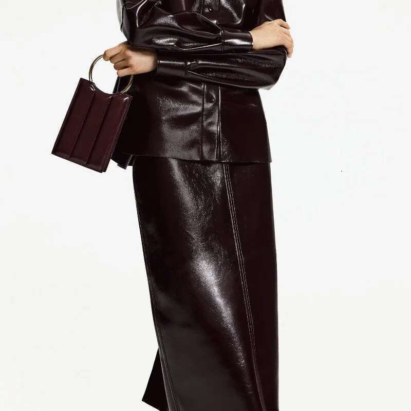 Vintage Women Leather Lapel Single Breasted Slim Fit Mini Retro Fashin Female Suit 2024 Lady Jacket Skirt Sets