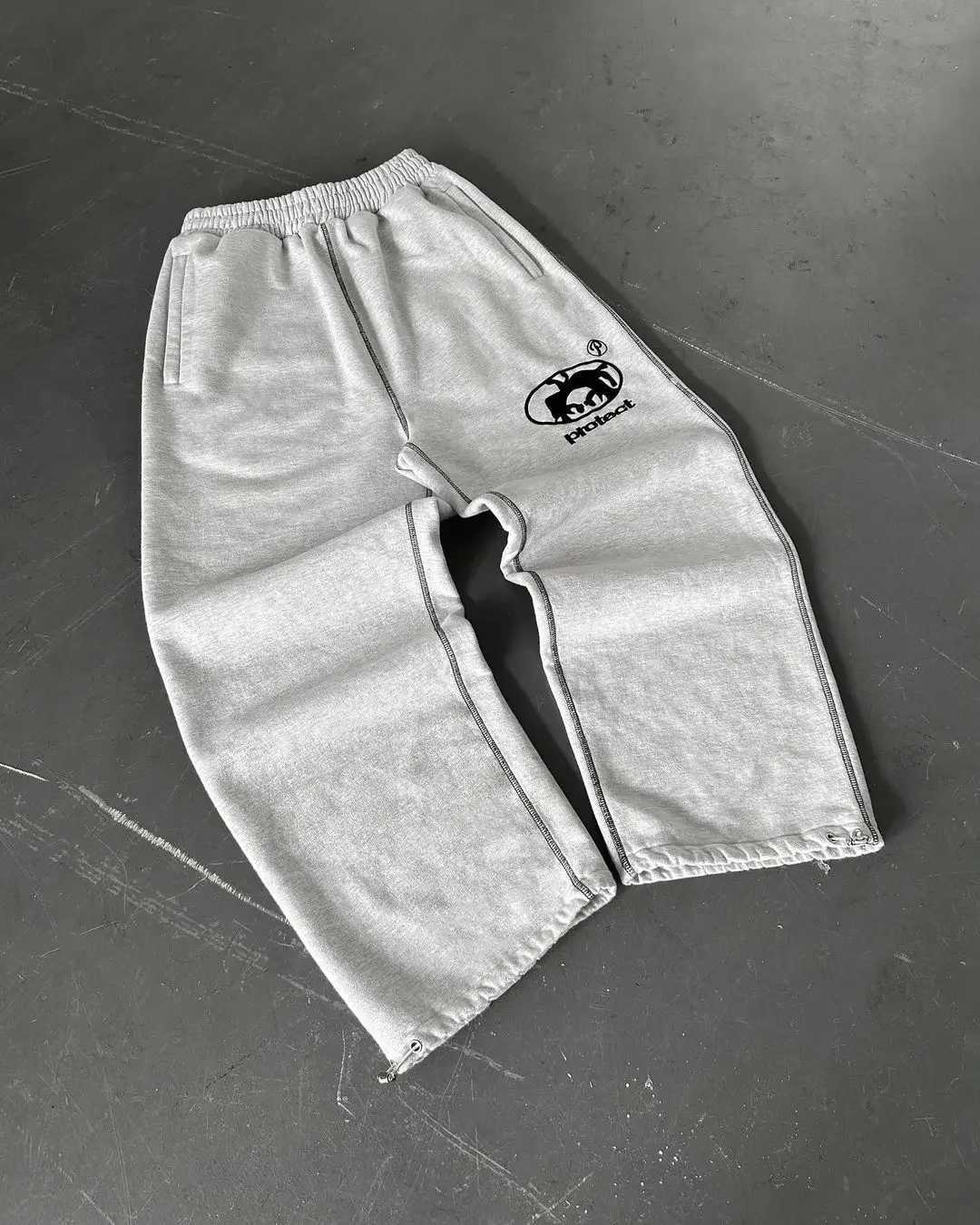 New streetwear protective jogging pants with letter pattern embroidery pockets Harajuku Gothic tight waist loose fit TrouserXJ250410