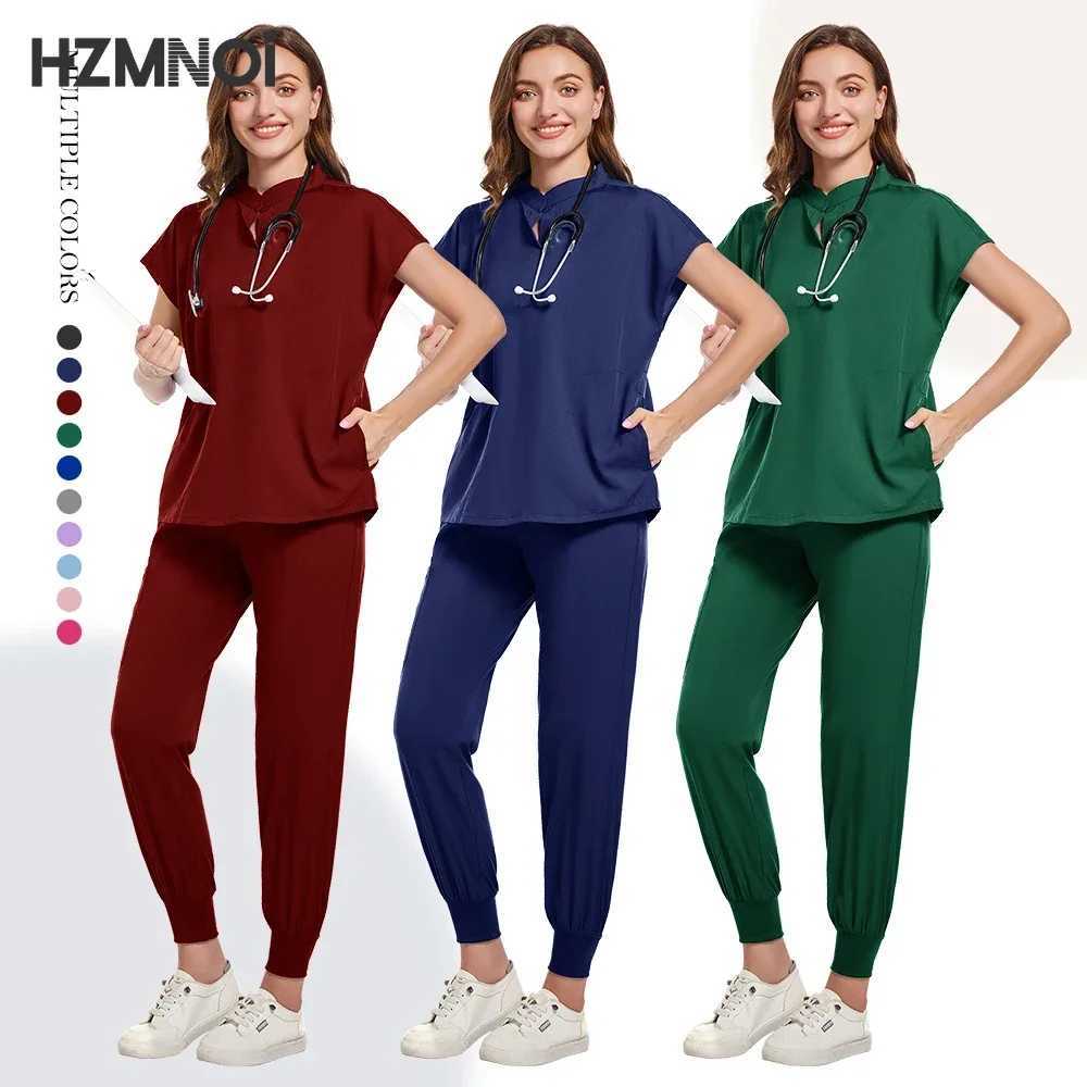 Scrubs Medical Uniforms Women Hot Selling Solid Color Nurse Doctor Uniform Unisex Veterinary Surgical Gowns Dental Scrub Set Men X2504101