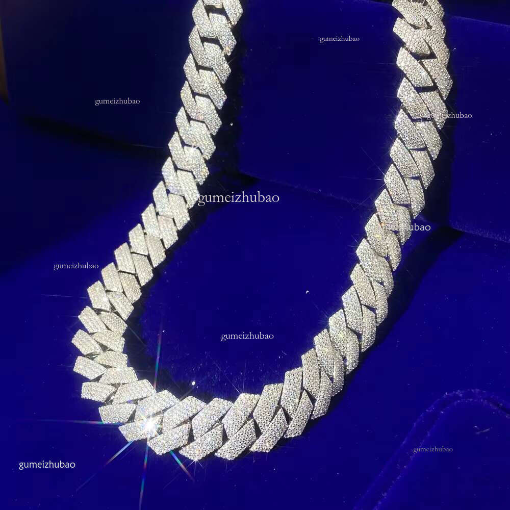 Hot Selg Jewelry High Quality Sterg Sier Prong Setting VVS Moissanite Gold Plated Rapper 14MM Cuban Chain