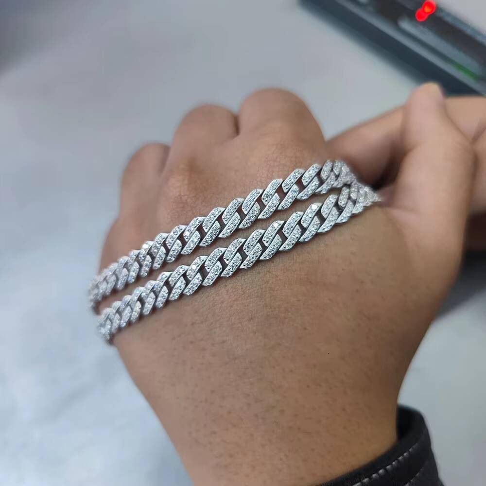 NUOYA 8mm Pass Diamond Tester VVS Moissanite Chain for Women 925 Sterling Silver Cuban Link Bracelet