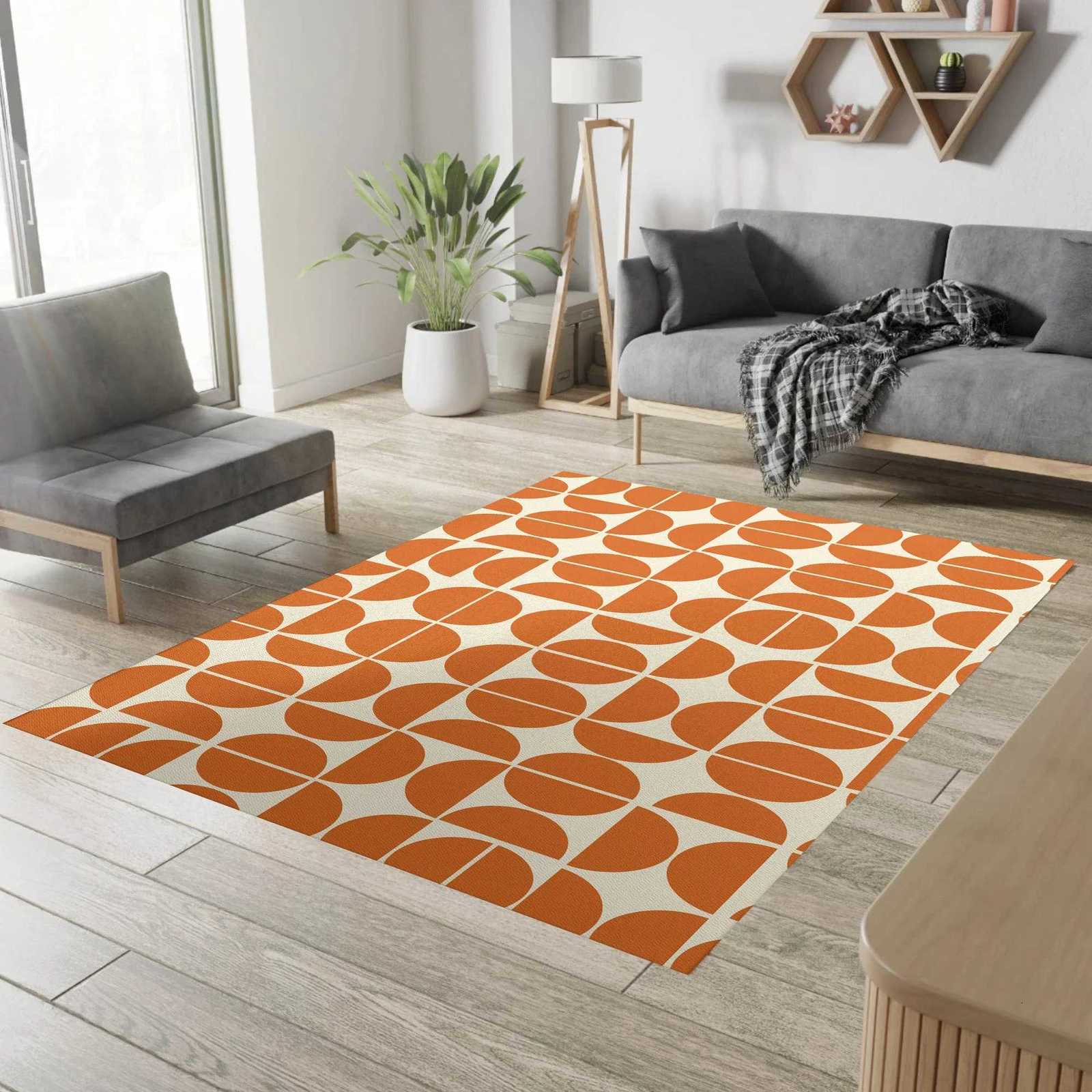 Checkerboard Rug Orange Floral Retro Rug Area Rug Bedroom Aesthetic Retro Rugs Art Deco Rug Mid Century Flower Groovy Rug Y251110