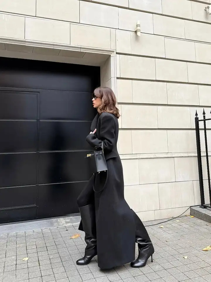 Elegant Women Lapel Woolen Overcoat Chic Waist Cinching V-neck Full Sleeve Loose Long Overcoats Lady Daily Commute Wear 251110