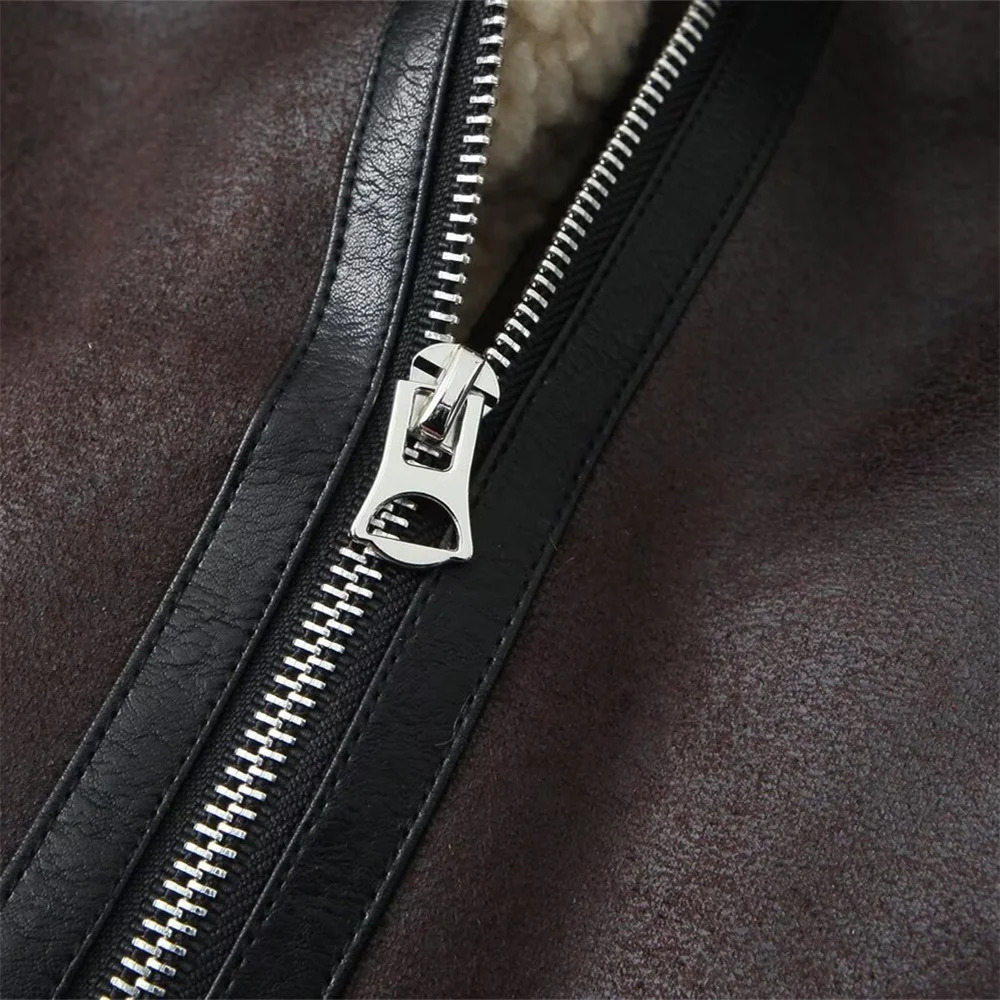 Womens Jacket Long Sleeve Collar Zipper Style Autumn Warm and Windproof Motorcycle Double sided Short Coat 251105