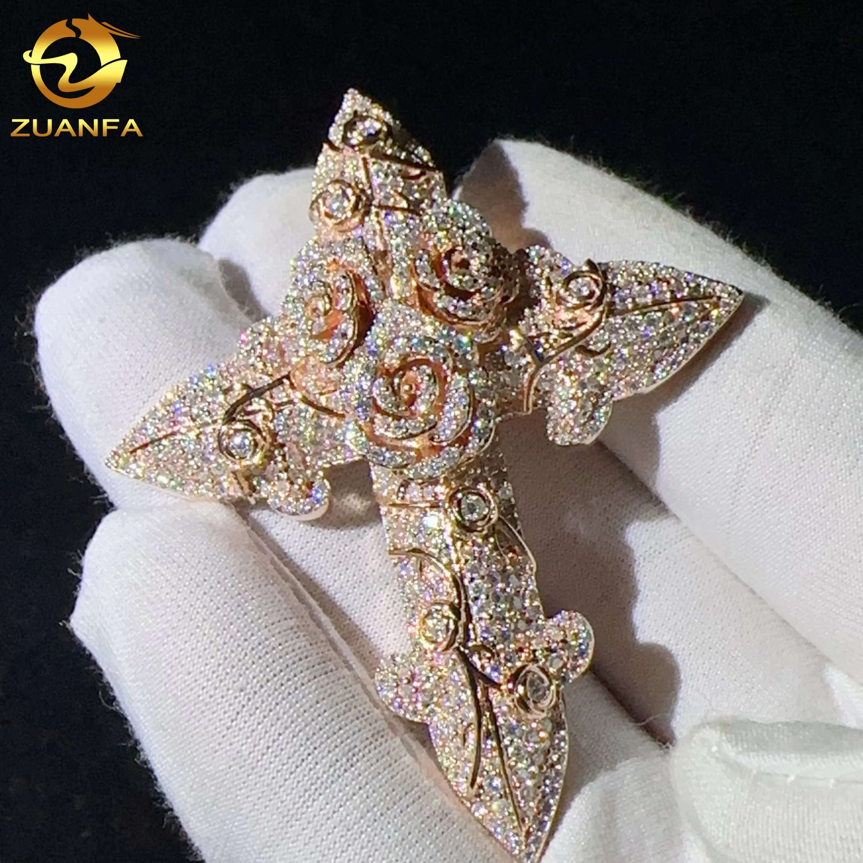Custom Tennis Chain Pendant Sterling Silver 925 Vvs Moissanite Hip Hop Iced Out Jewelry Fashion Cross Pendant