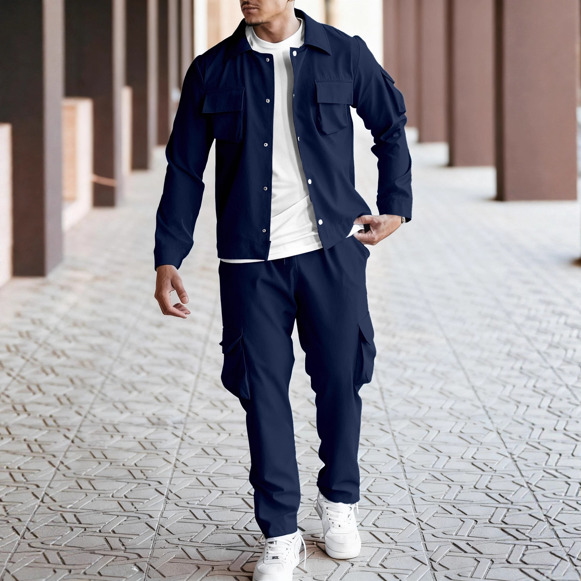 Mens workwear multi-pocket long sleeved jacket sets long pants suit casual motorcycle suit tracksuits 2pcs sets fashion designer Tracksuit two pieces 