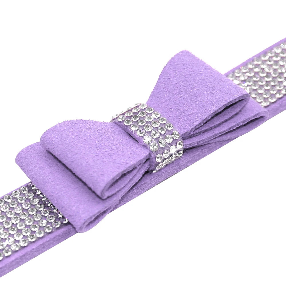 Small Medium Bling Rhinestone Suede Leather Bowknot Accessories Dog Collar Adjustable Pet Puppy Kitten Pug Necklace Collars 251104