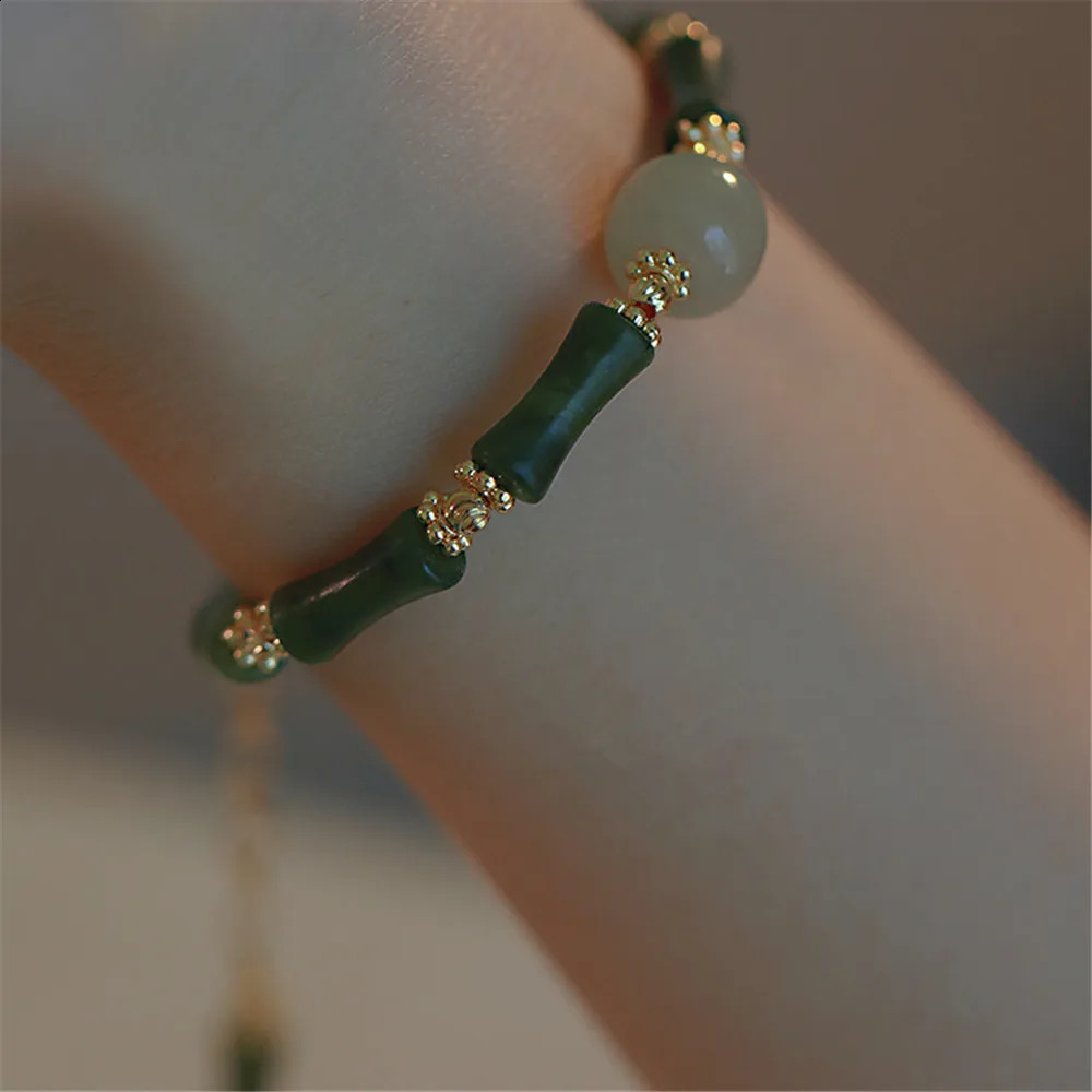 Natural Olive Jade Bamboo shaped Beads Adjustable Bracelet Fashion Exquisite an Jade Jewelry Versatile Girl Gift 250409