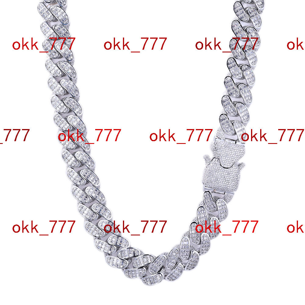 Linyin Custom Wholesale 925 Sterling Silver Jewelry 18mm Tri-row T-square Moissanite Cuban Chain