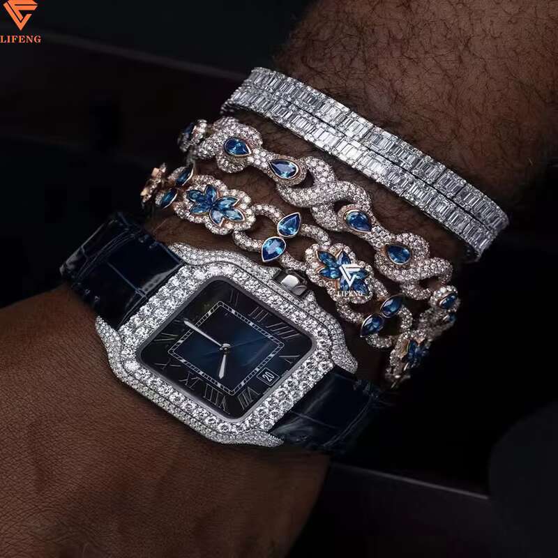 Hiphop Bracelet Iced Out VVS Moissanite Diamond Charm Bracelet 925 Sterling Silver Custom Rope Chain Bracelet Fine Jewelry Women