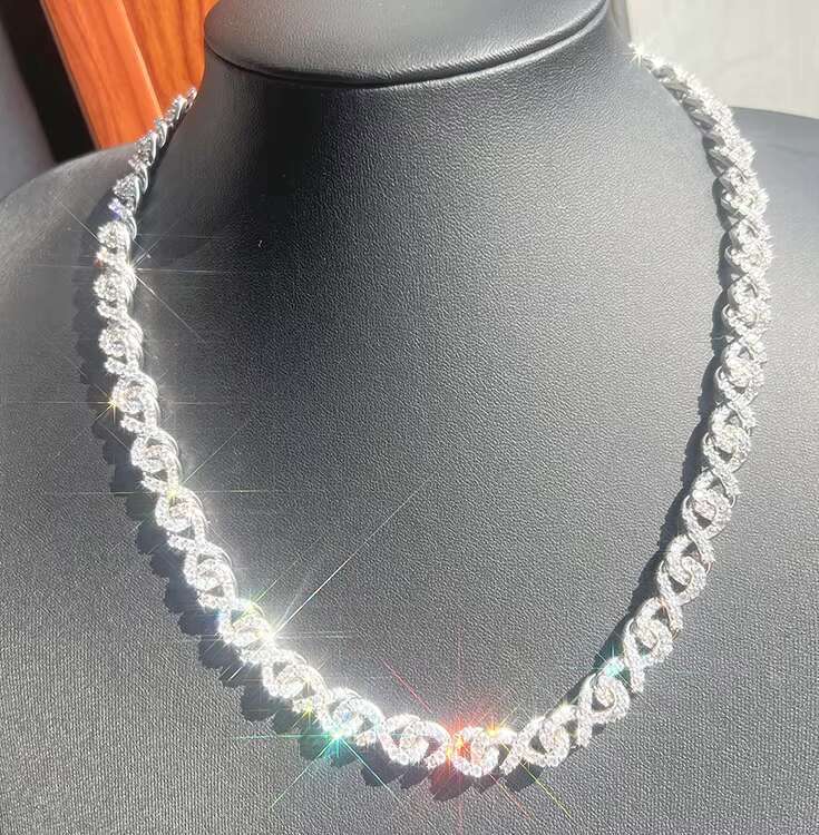 Hip Hop Soild Silver Cuban Chain Jewelry 9mm Width D/VVS Clarity Moissanite Chain Rapper Cuban Link Chain Necklace
