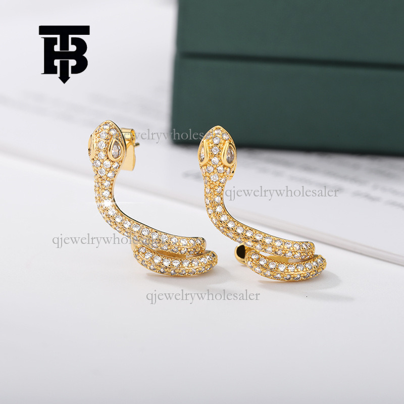 TB BHULAMTE Designer Luxury Serpentine Earrings New European Style Cartilage Clip Personalized Water Diamond Exaggerated Earrings Fashion Women's