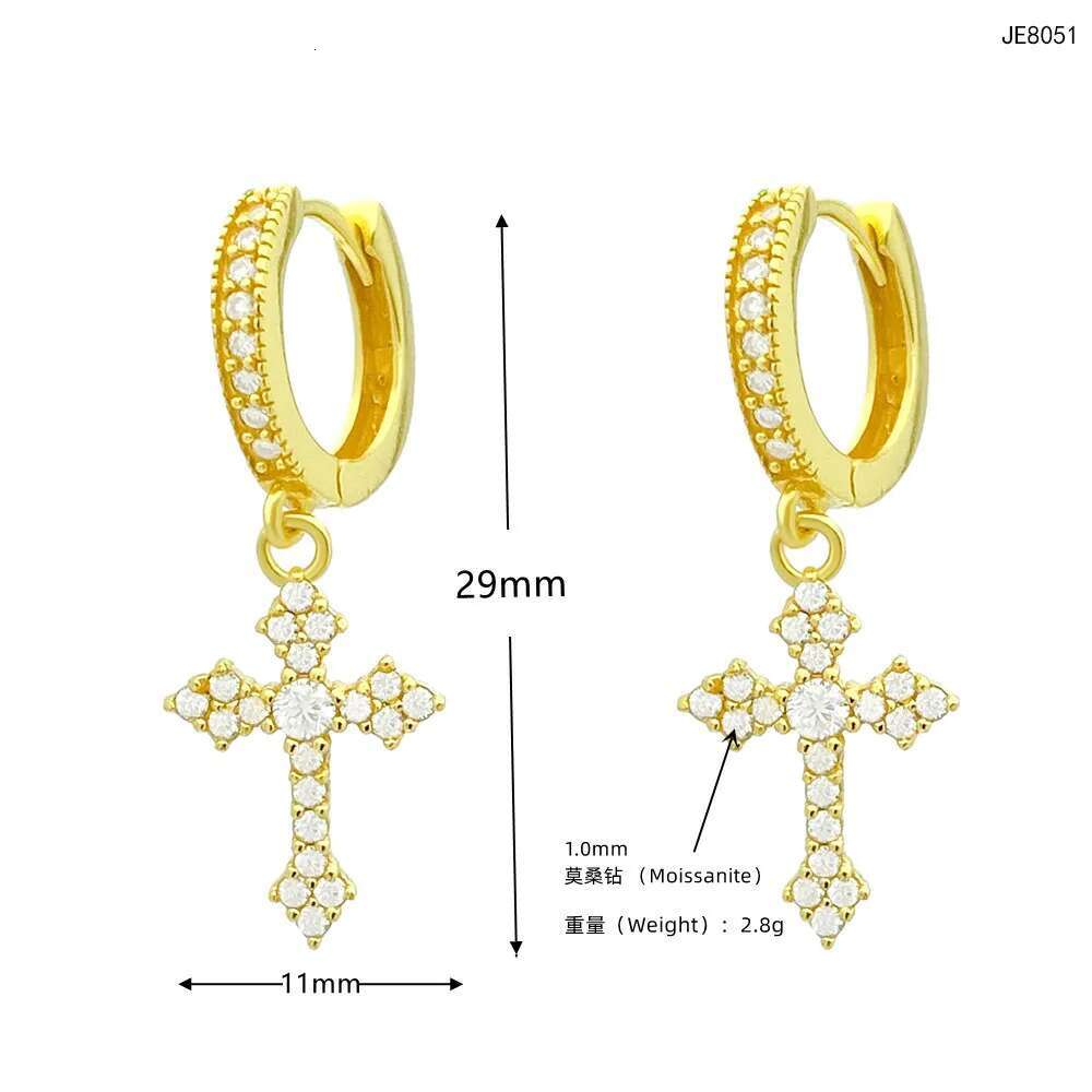 All Moissanite Hiphop Cross Hoop Screw Womens Stud Earrings Original S925 Sterling Silver New Fashion Earrings for Women Men