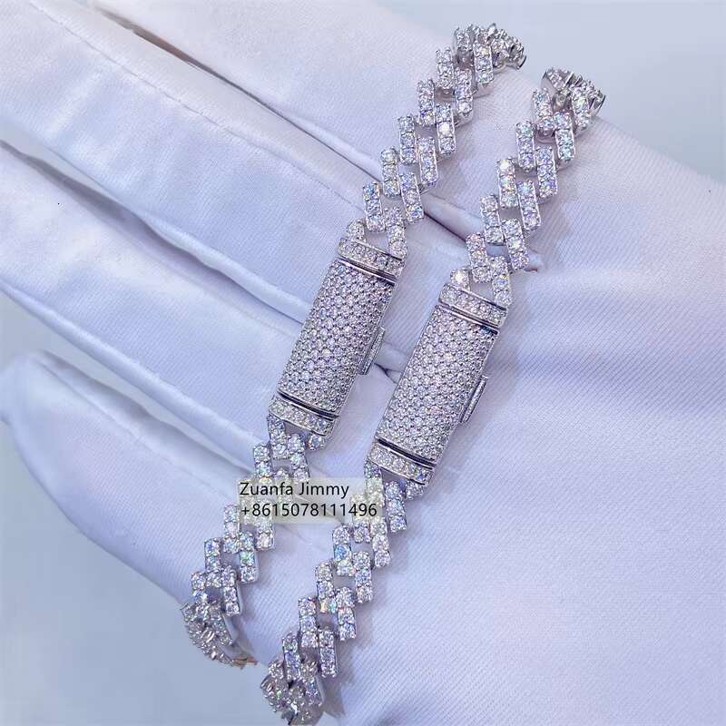 Pass Diamond Tester 7mm One Row Luxury Style 925 Sterling Silver Iced Out Hip Hop Moissanite Cuban Link
