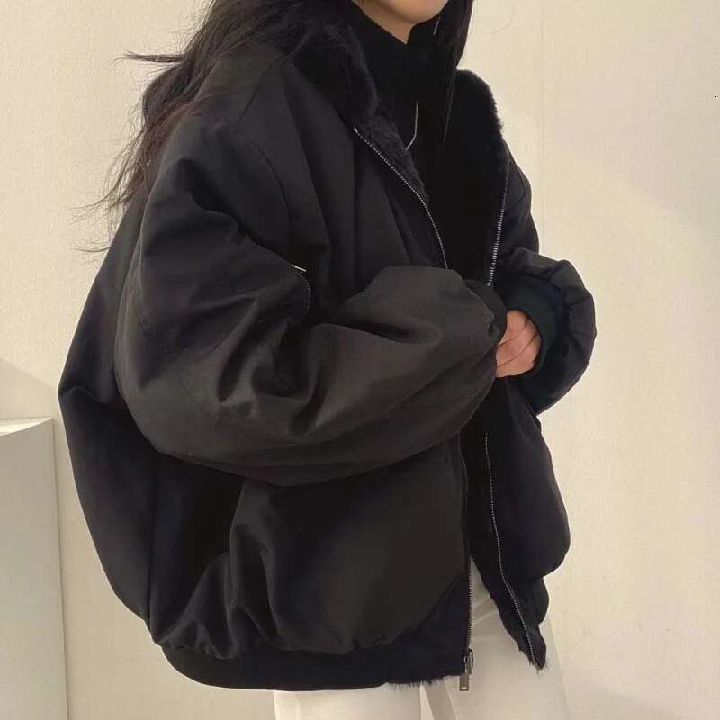 Women Add Veet Thick Fleece Cotton Pad Parkas Casual Korea Long Sleeve Zip Loose Autumn Female Coats Hyfzc-Hyy-5523