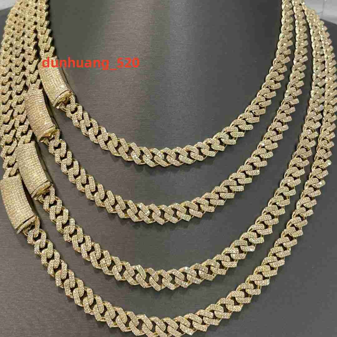 Hip Hop Rapper Cuban Link 8mm 10mm Double Row Moissanite Iced Out Cuban Link Chain Necklace