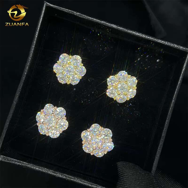 Hot Sale Dropshipping Fashion Jewelry Earrings 18K Gold Plated 925 Silver VVS-Fl GRA Iced Out Screw Back Moissanite Stud Earring