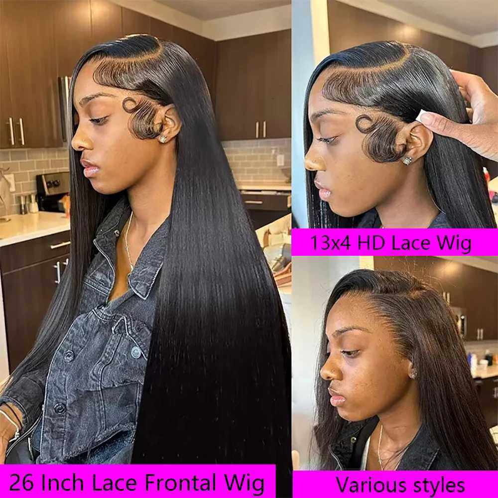 13x4 Black Wig Synthetic Lace Front Wigs Black Long Straight Smooth Silky for Women Wig Cap Synthetic Fiber Glueless Hair WigsT251111
