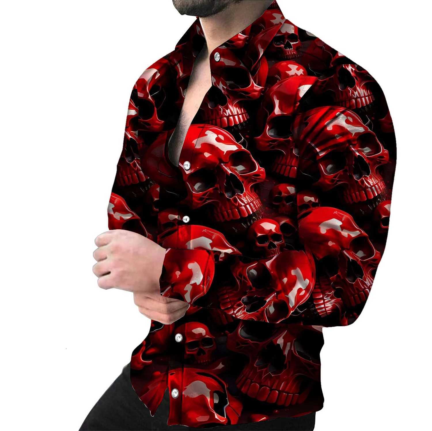 Fashion 3D Skull Print Mens Long Sleeve Button Up Shirt Casual Design Lapel Shirts Street Retro Harajuku Mens Clothing Tops K251110