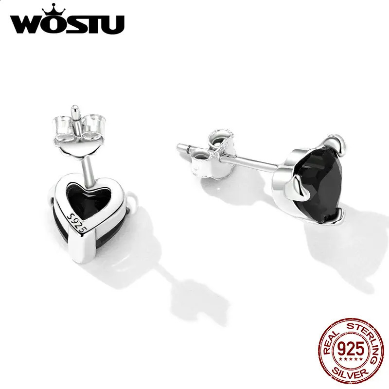 WOSTU Classic 100% 925 sterling silver devil heart earrings Exquisite black zircon earrings Exquisite anniversary jewelry 250409