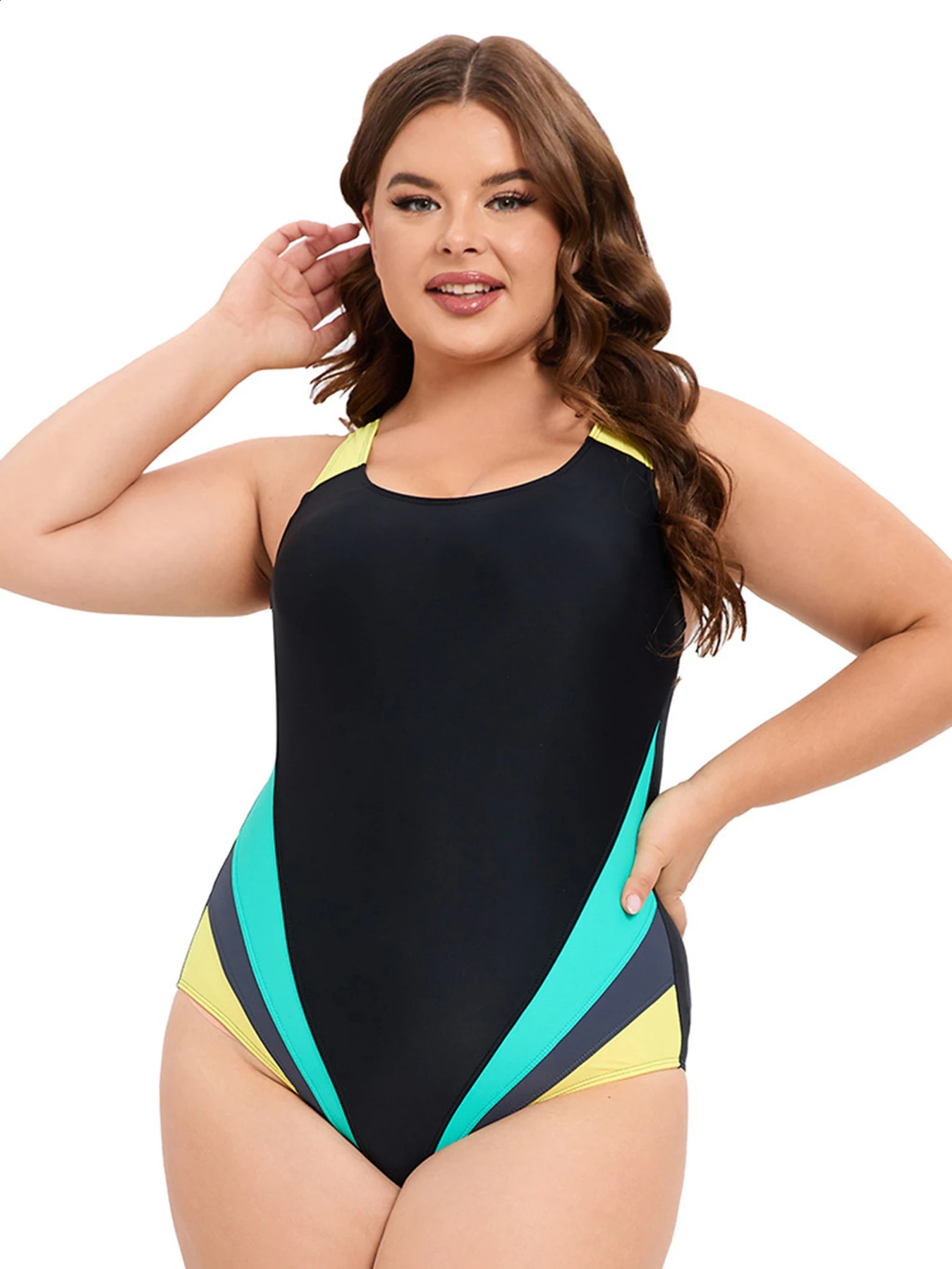 XL-5XL Patchwork Sports Swimwear Women One Piece Swimsuit Female Professional Swimming Suit For Women Backless Bathing Suit 250410