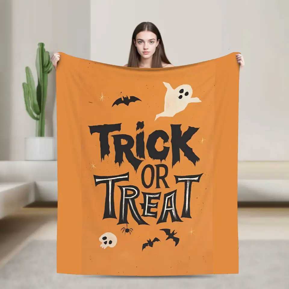 Blanket Warm Soft Blanket Child Decorative Halloween Trick or Treat Bedding Throws Flannel Bedspread For Home Decor Funny Sofa Bed Cover C251111