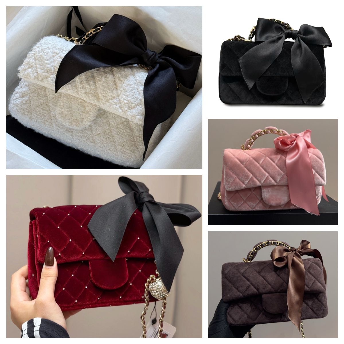 New Fashion Designer Tweed Bag Shoulder crossbody bag 25K Bow bag CF flap bag Women's Elegant Luxury Evening bags Velour Purse Korean Style Lovely Mini Pouch With box