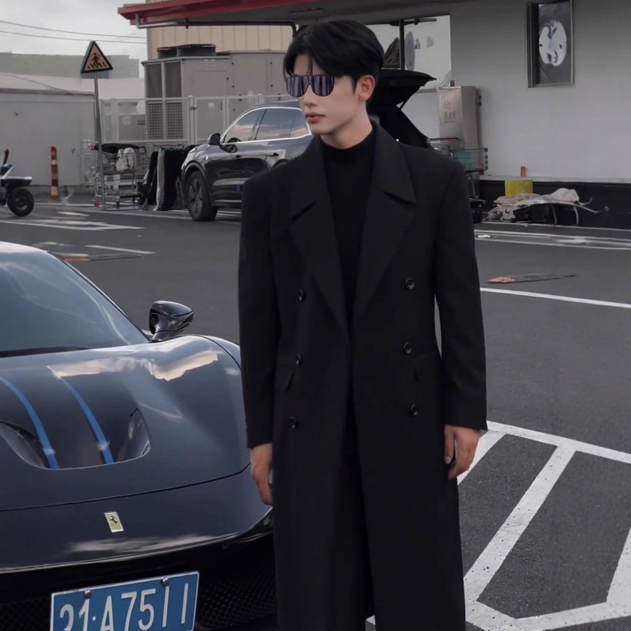 Loose French Style Elegant Trench Coat for Men, Fashionable Double-Breasted Autumn and Winter Light Mature Style Trendy Drop Shoulder Men's Wool 