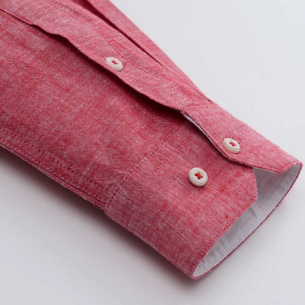 Mens Solid Button-Down Collar Dress Shirt - Breathable Cotton-Linen Blend - Long Sleeve Slim-fit - Spring Summer Casual Chic K251110