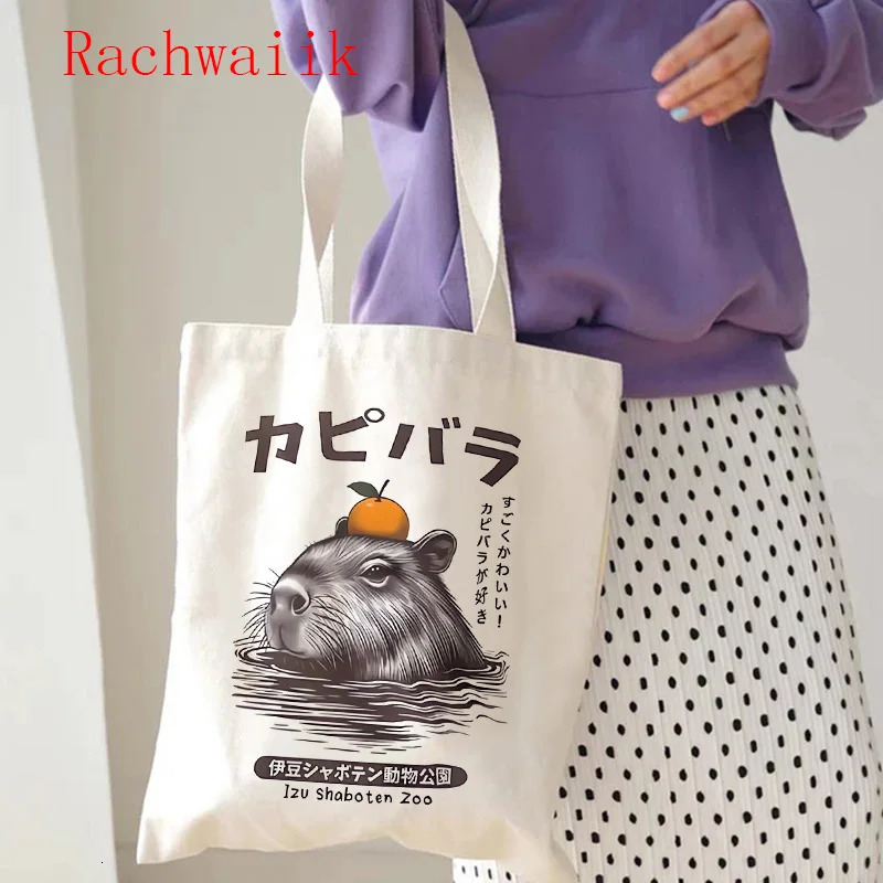 Hip Hop Woman Capybara Tote Bag Shopper Canvas Shoulder Capibara Eco Harajuku Casual Shopping Women Female 251110