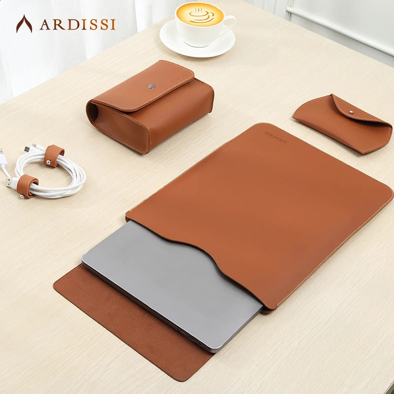 Laptop Sleeve Case Pouch for Mac Book iPad Air M1 M2 13 3 14 2 15 6 16 Pro 12 9 11 Inch Cover Bag Set Vegan Leather250403