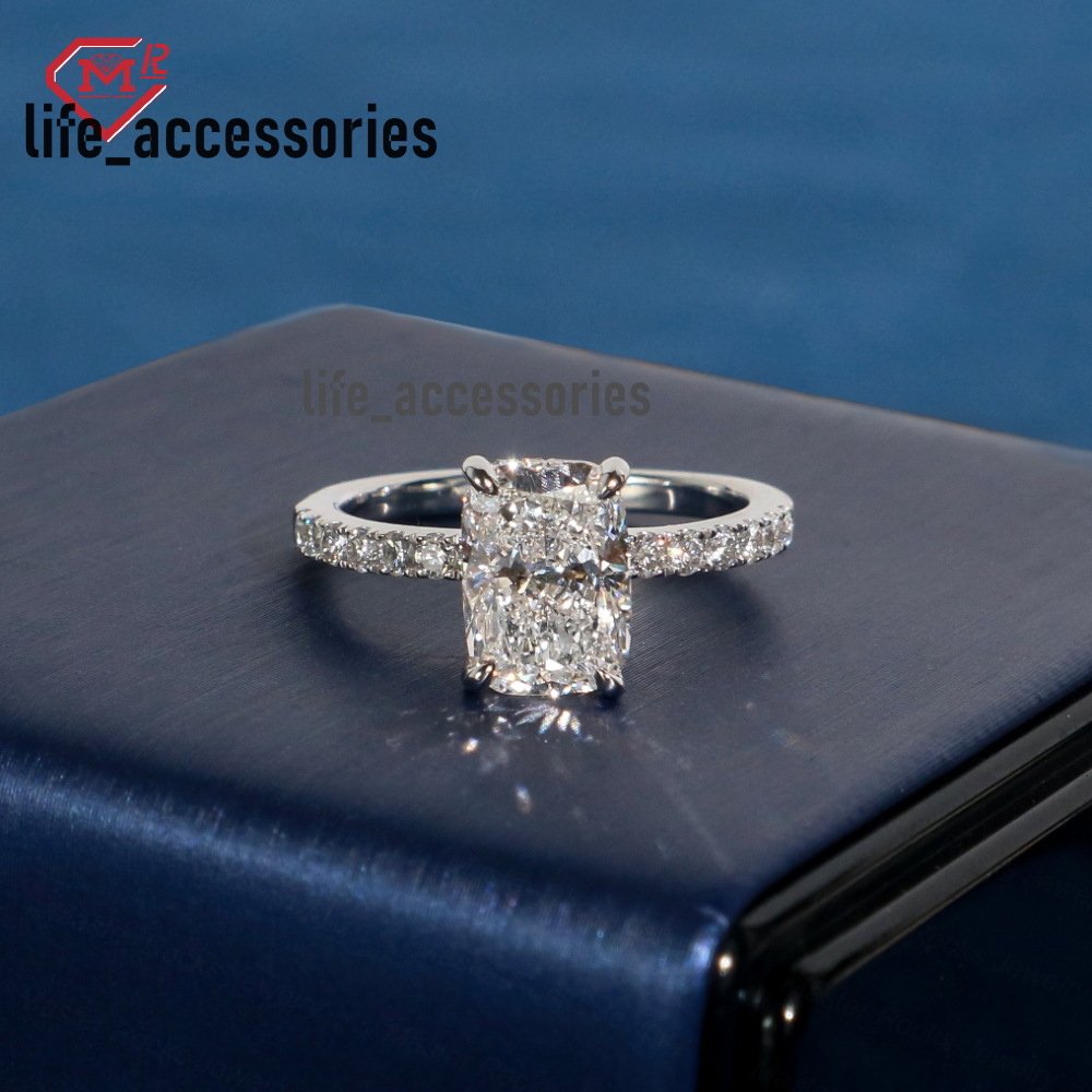 Engagement Diamond Ring Wedding Custom Jewelry 925 Silver D-VVS1 Radiant Cut Lab Grown Diamond Ring