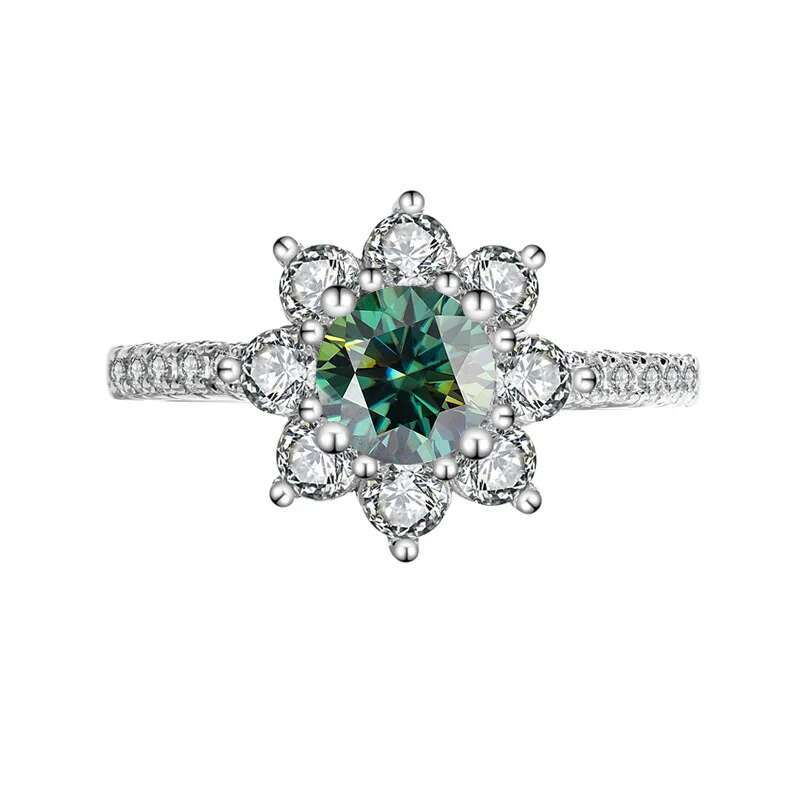 100% Real Moissanite SunFlower Ring 1/2CT Women Fancy Wedding Moissanite Diamond Rings Sterling Silver Fine Jewelry for Women