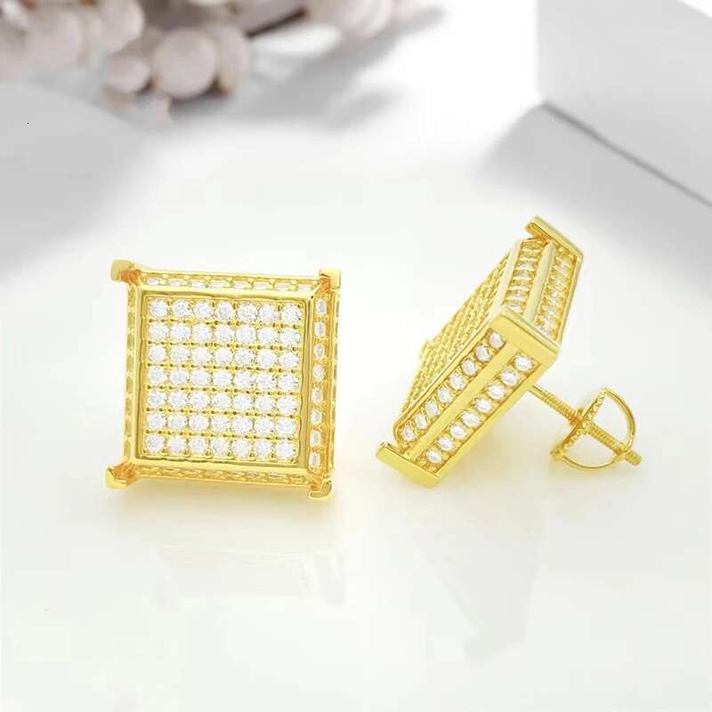 Hiphop 1.8ct Real D Color Moissanite Square Shape Stud Earrings Screw Back for Women Men 925 Sterling Silver Pass Diamond Tester