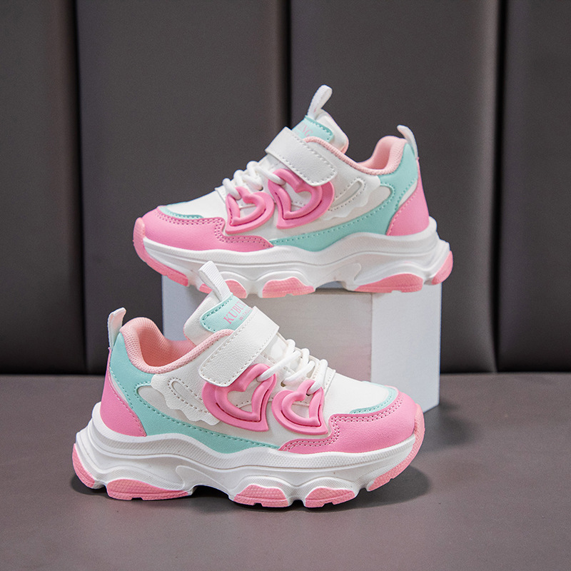 Girls Running Shoes Toddler Sneakers Fashion Classic Hot Sale Kidszworld Kids School Casual Sports Shoes Anti-skid Pink Purple with Love Heart Size 26
