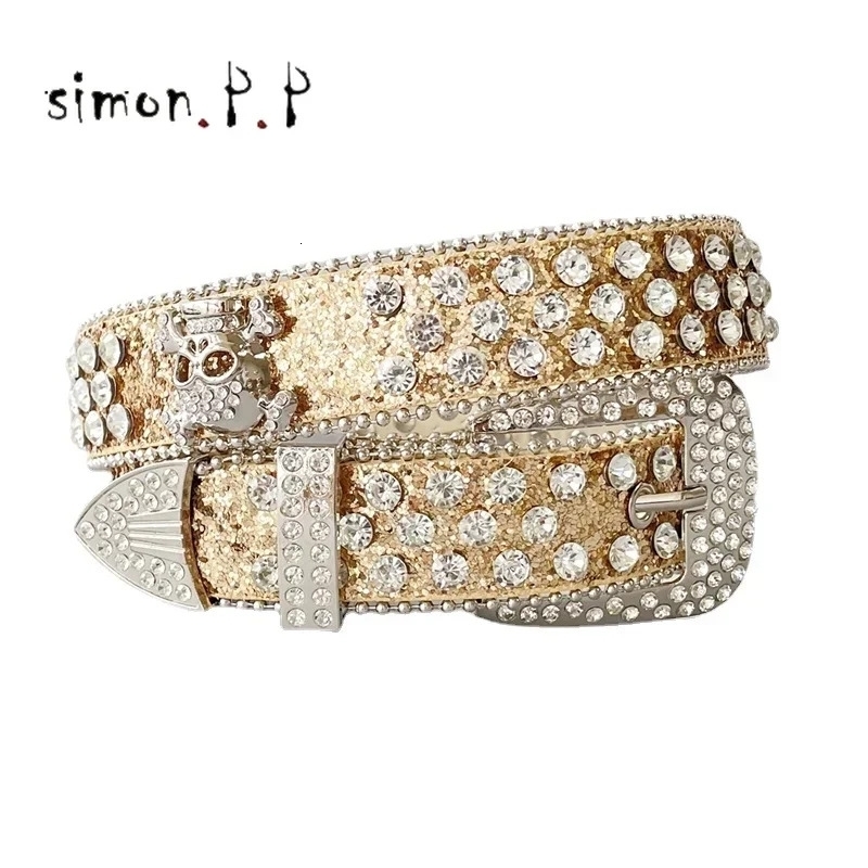 Rhinestone Skull Belts For Women Men Punk Western Cowboy Bling Diamond Crystal Studded Y2K Belt Strap For Jeans 251024CJ