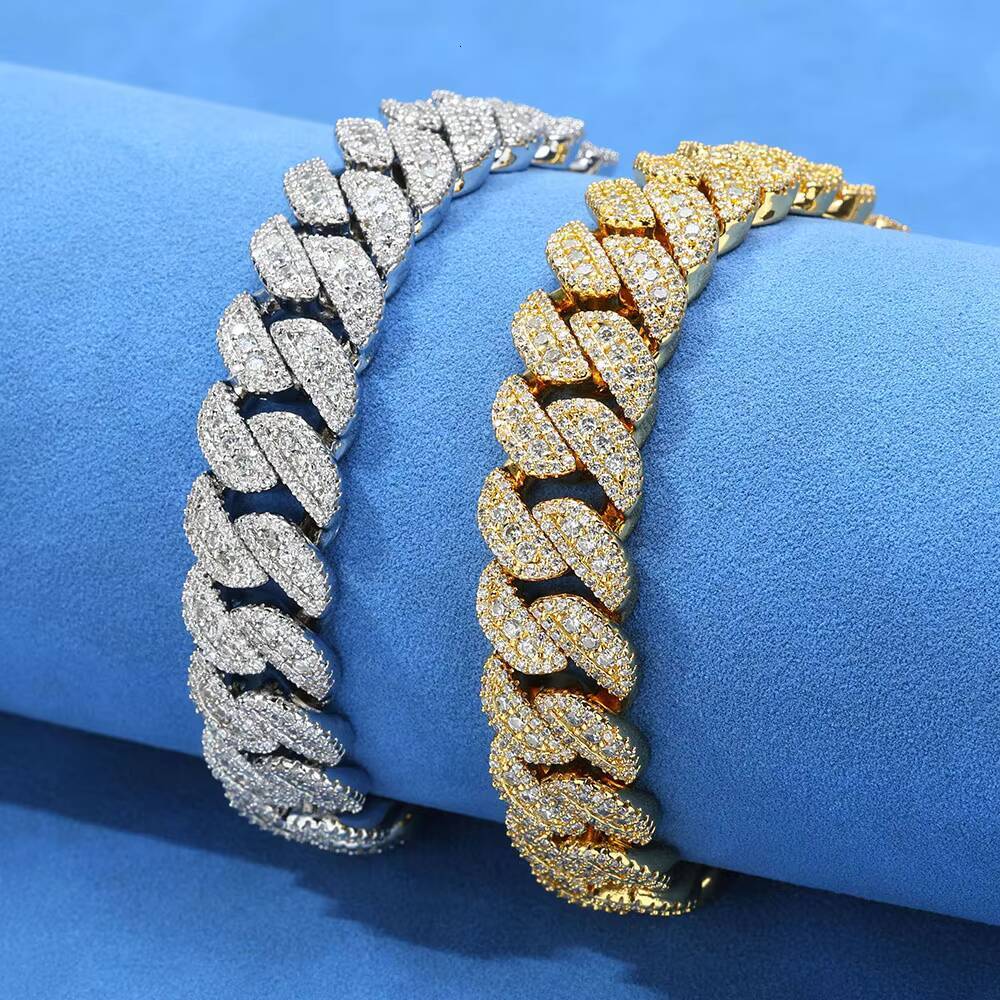 NUOYA Hip Hop Fine Jewelry 14mm Cuban Link Bracelet Iced Out VVS Moissanite 925 Silver Miami Chain Luxury