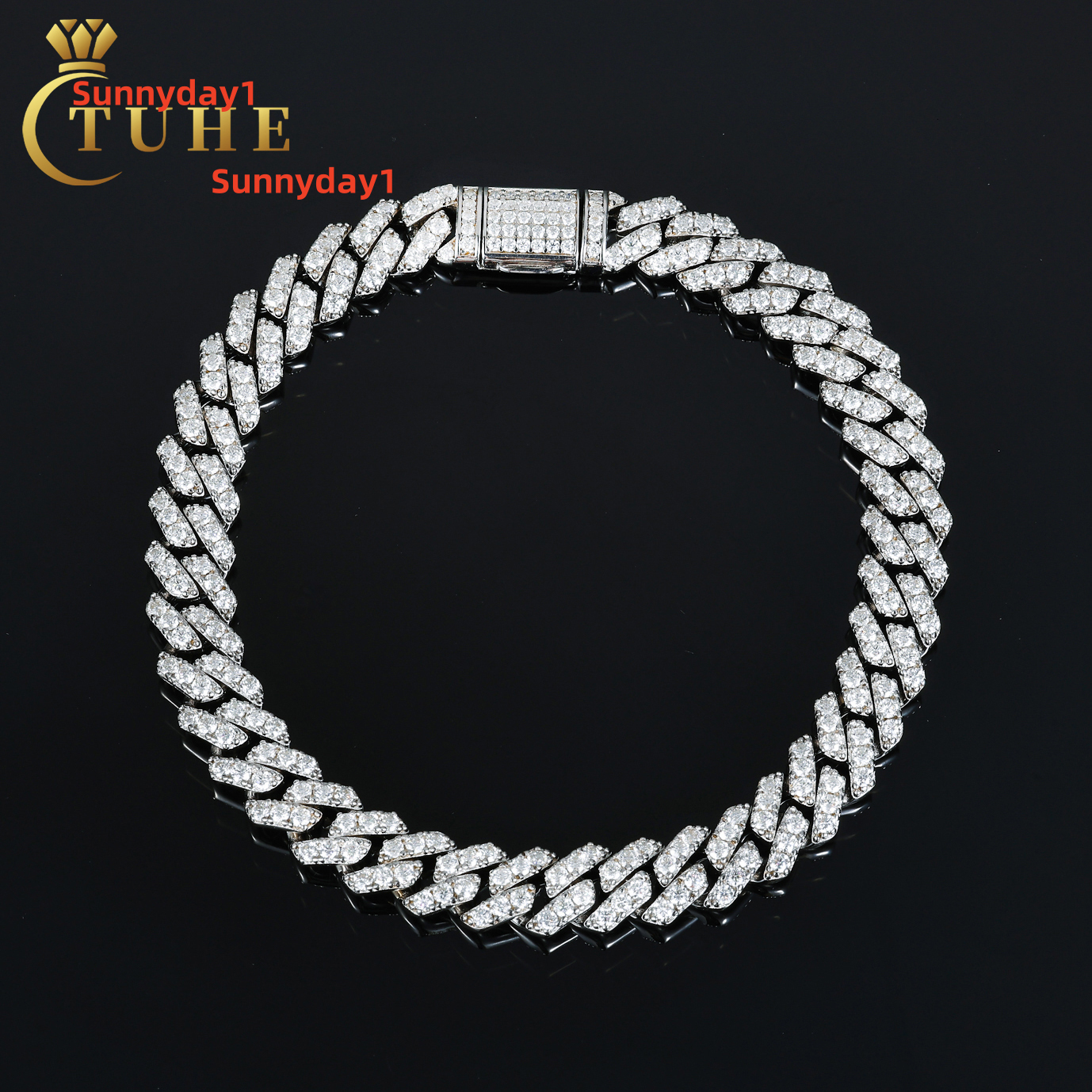 Rappers Hip Hop Jewelry 8mm White Gold 925 Sterling Silver VVS Moissanite Iced Out Cuban Link Bracelet for Men Women