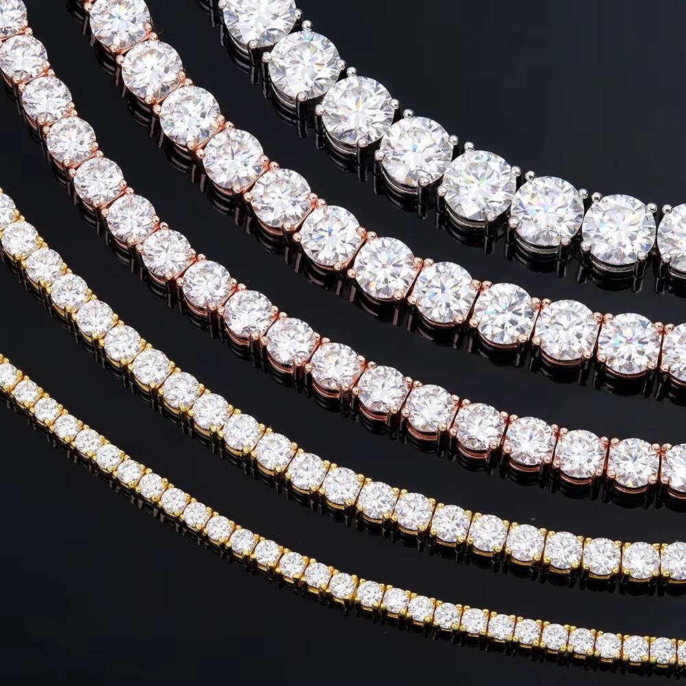 S925 Tennis Bracelet with Four Claws Set in 3mm DEF Color Round Brilliant Cut Moissanite Various Plated Colors for Selection