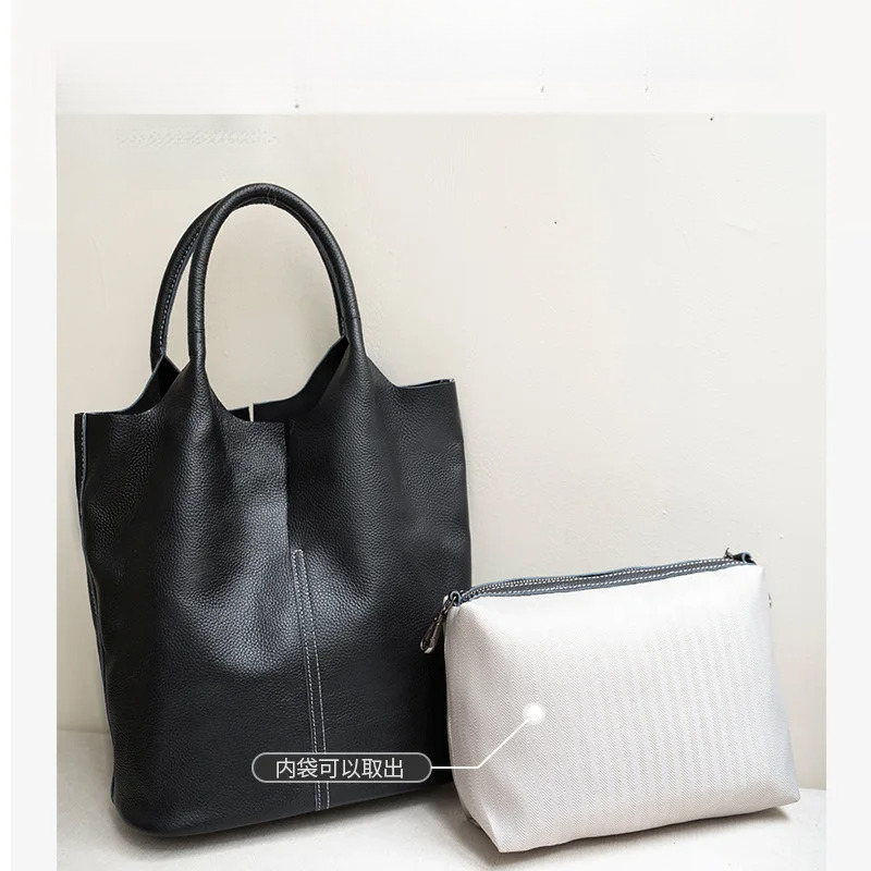 Genuine Leather Commuter Simple Ladies Soft Cowhide Tote Shoulder Handbag Large Capacity Women Bucket Bag New designer bag