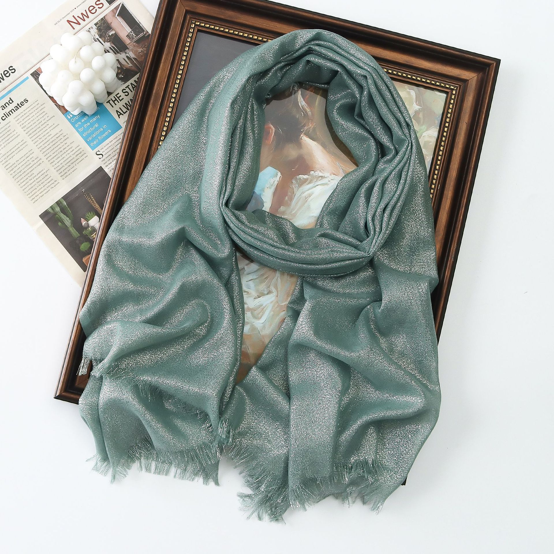 K362 Factory direct sales new spring and summer solid color long scarf rayon gold and silver silk bright silk scarf women's single color long