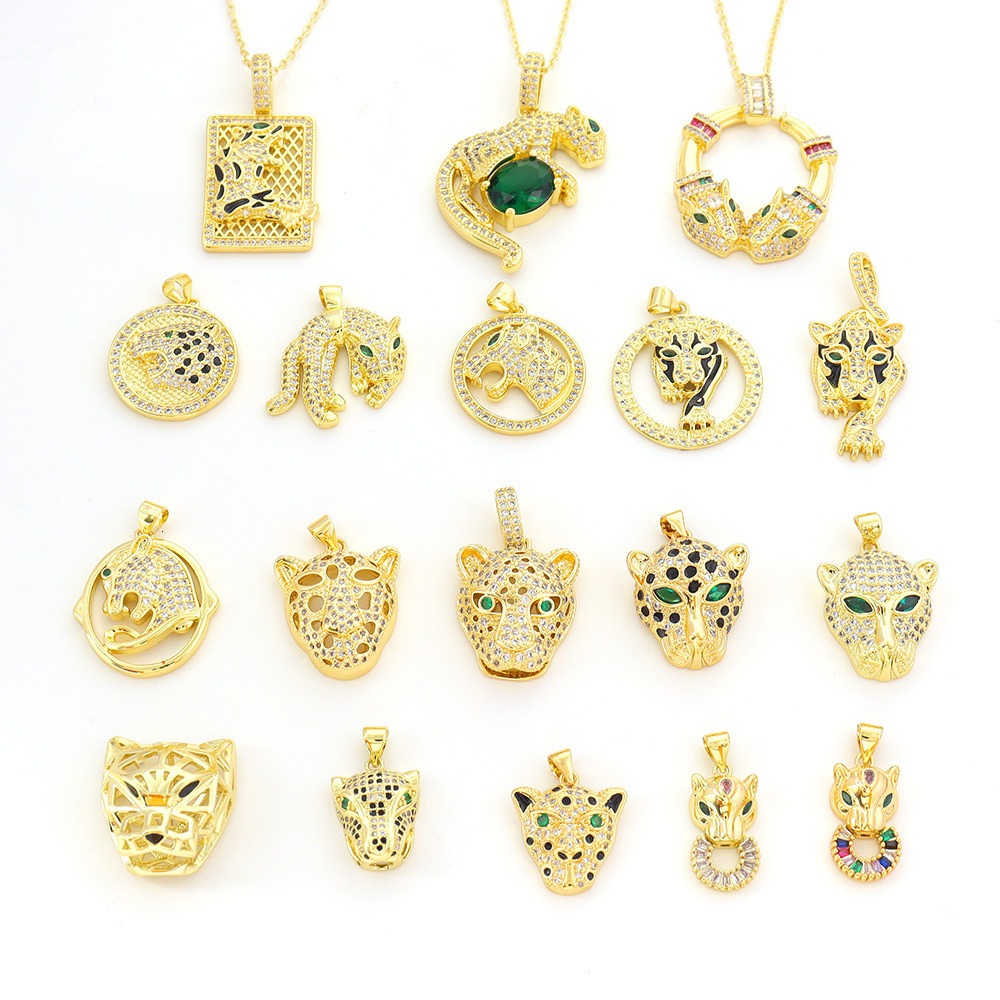 Happy Ring Europan and Amrican Cross-Bordr Jwlry Coppr Platd Ral Gold Animal Lopard Had Prsonality Trndy Hip-Hop Pndant Ncklac for Womn