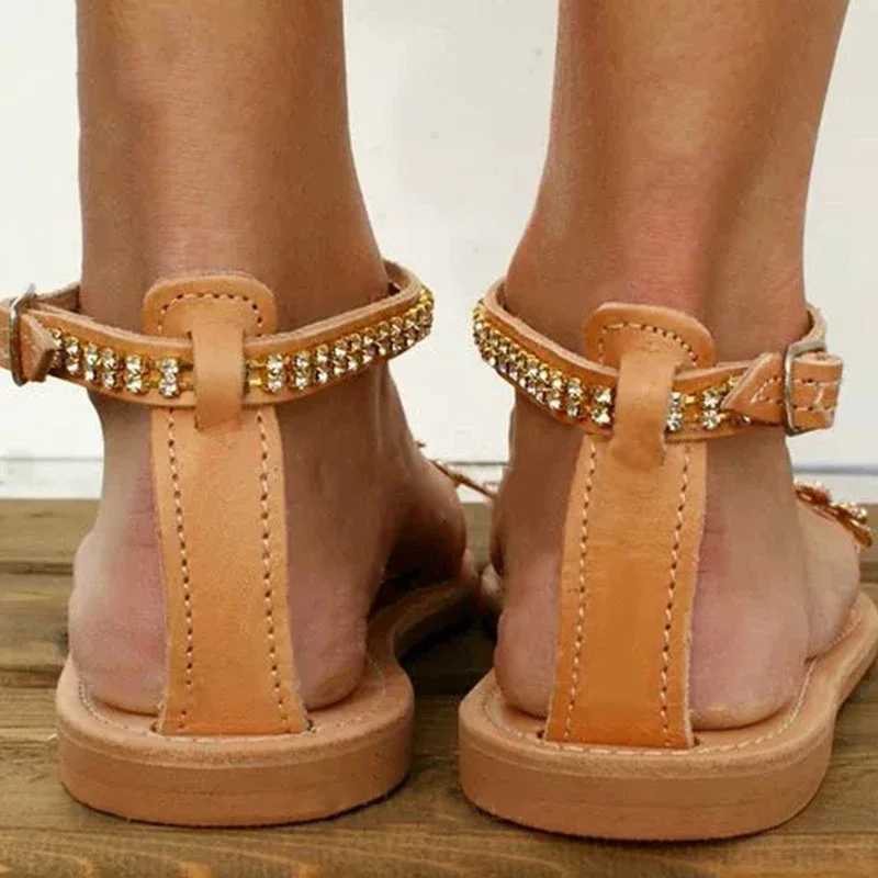 Summer flat shoes womens bohemian style casual shoes 2022 beach wedding sandals Plus size Rhine open toeXJ250410