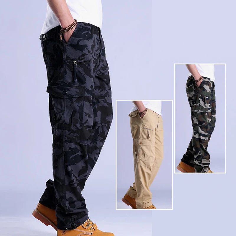 Mens Cargo Work Pants Ripstop Hiking Tactical Pants with Multi Pockets Elastic Waist Pants Cotton Joggers 251110