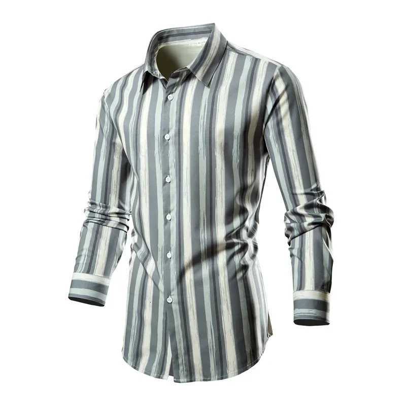 White Mens Stripe Long Sleeve Shirt Single Breasted Lapel Shirts Blue Gray Red Khaki Available European Size S-XXL K251110
