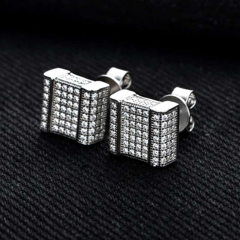 MossanRappr 1.3cttw Moissanite Classic Square Stud Earrings 925 Sterling Silver D Color Bling Statement Jewelry for Men Women