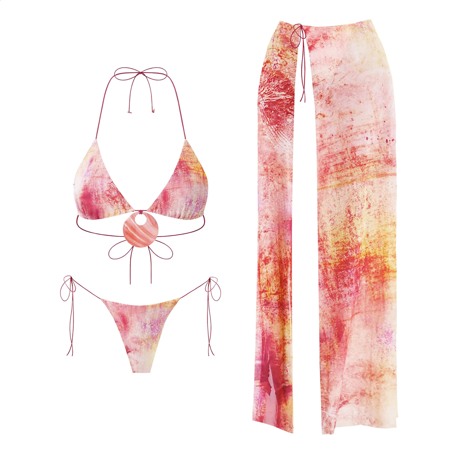 3Pc Shell Bikini Sexy Women Swimsuit With Long Skirt Mirco Swimwear High Cut Biquini Female Bathingsuit Print Bodysuit Beachwear 250410