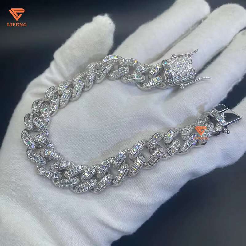 Lifeng 15mm VVS Moissanite Hip Hop Bracelet 925 Sterling Silver Iced Cuban Link Chain With Gold Plating Fine Jewelry