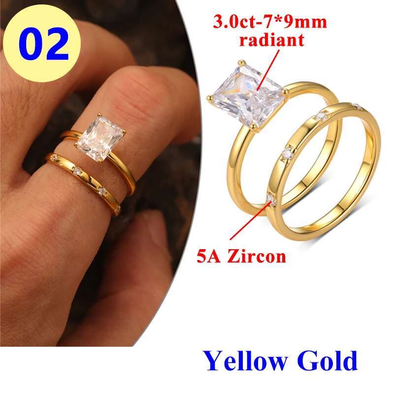 3.5CT Radiant Emerald Moissanite Diamond Womens Set Ring 925 Sliver Sterling 18k Yellow Gold Rings Top Quialty for Women